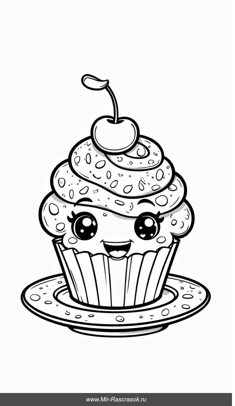 Весёлый кекс с вишенкой для раскраски