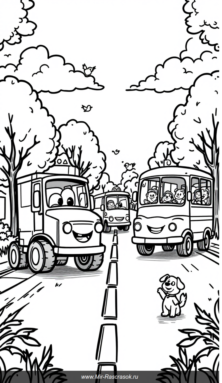 Веселый день в маленьком городке для раскрашивания малышам
