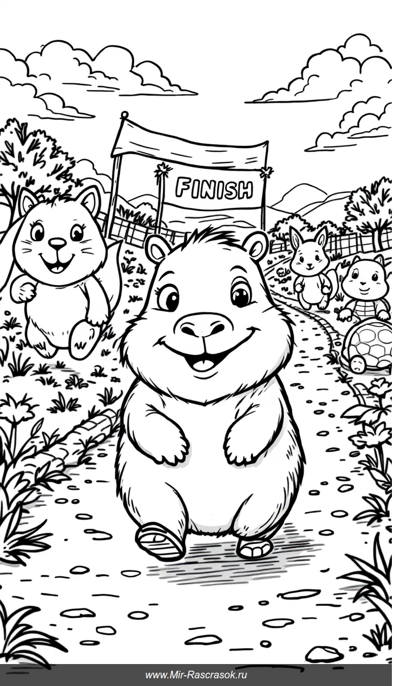 Веселая гонка зверят для раскрашивания детям