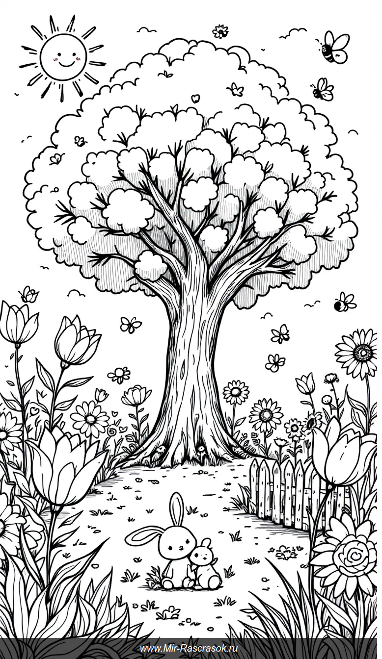 Весенний сад для раскрашивания радость детей и природа