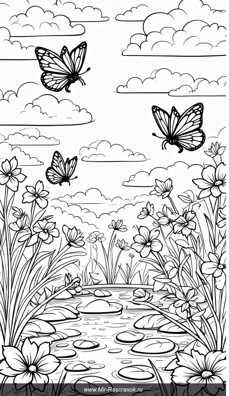 Раскраска волшебного сада с забавными божьими коровками