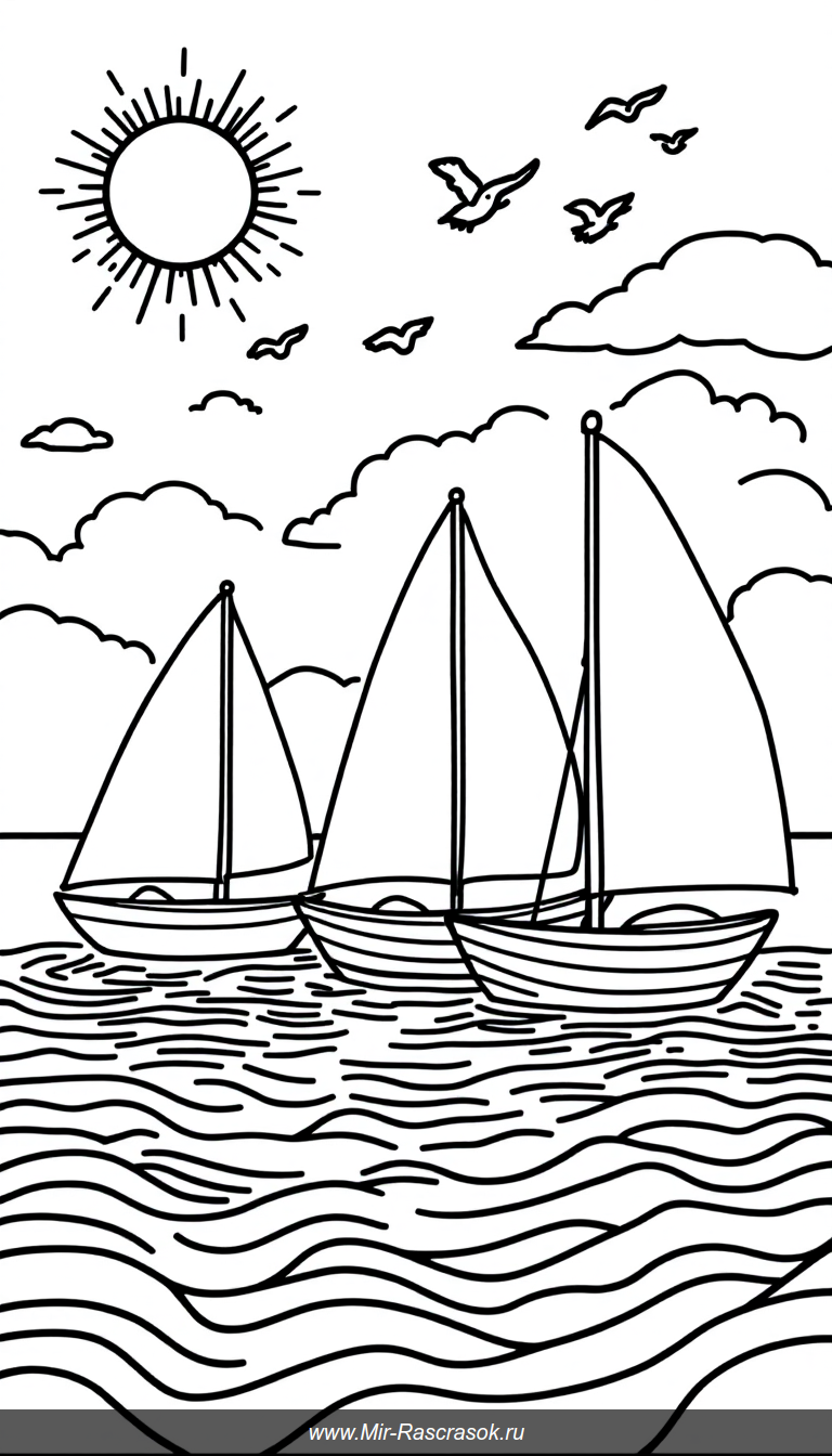 Красочные парусники для детской раскраски