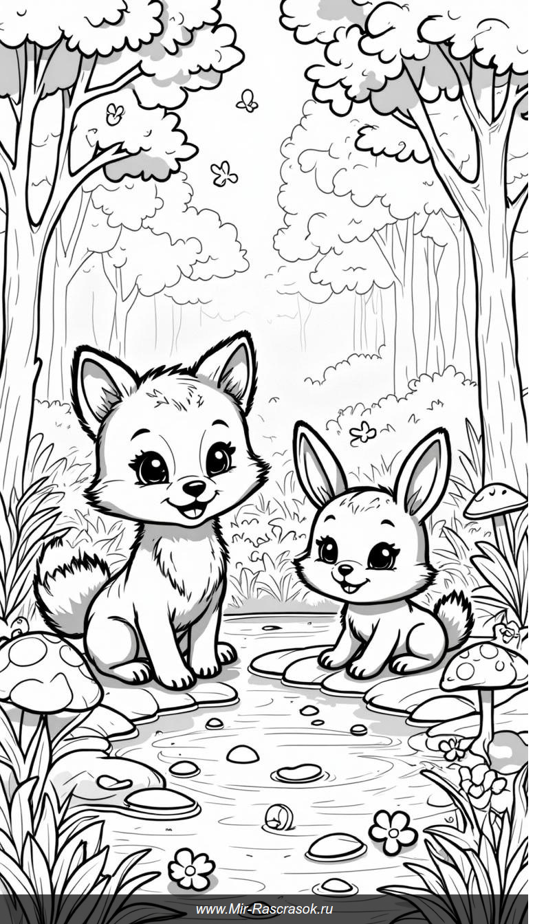 Чудесный лес: игры животных в раскраске для детей