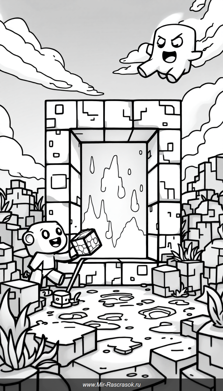 Откройте волшебный мир Minecraft с ярким порталом в Нижний мир и веселыми существами 🌋👾 Раскрасьте веселых пиглинов, магма кубов и летающих гашей с нашими простыми и увлекательными раскрасками 🖍️ Идеально для детского творчества и изучения любимой игры 🎮💥