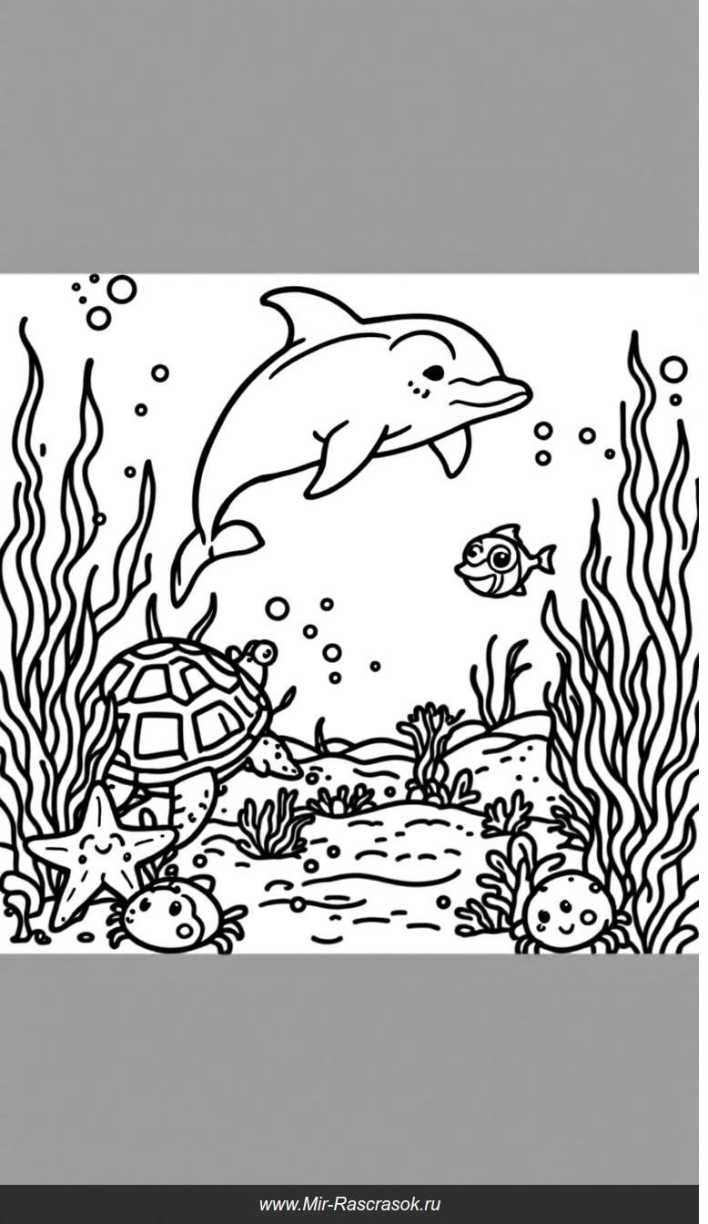 Веселое подводное приключение раскраска с дружелюбными морскими жителями