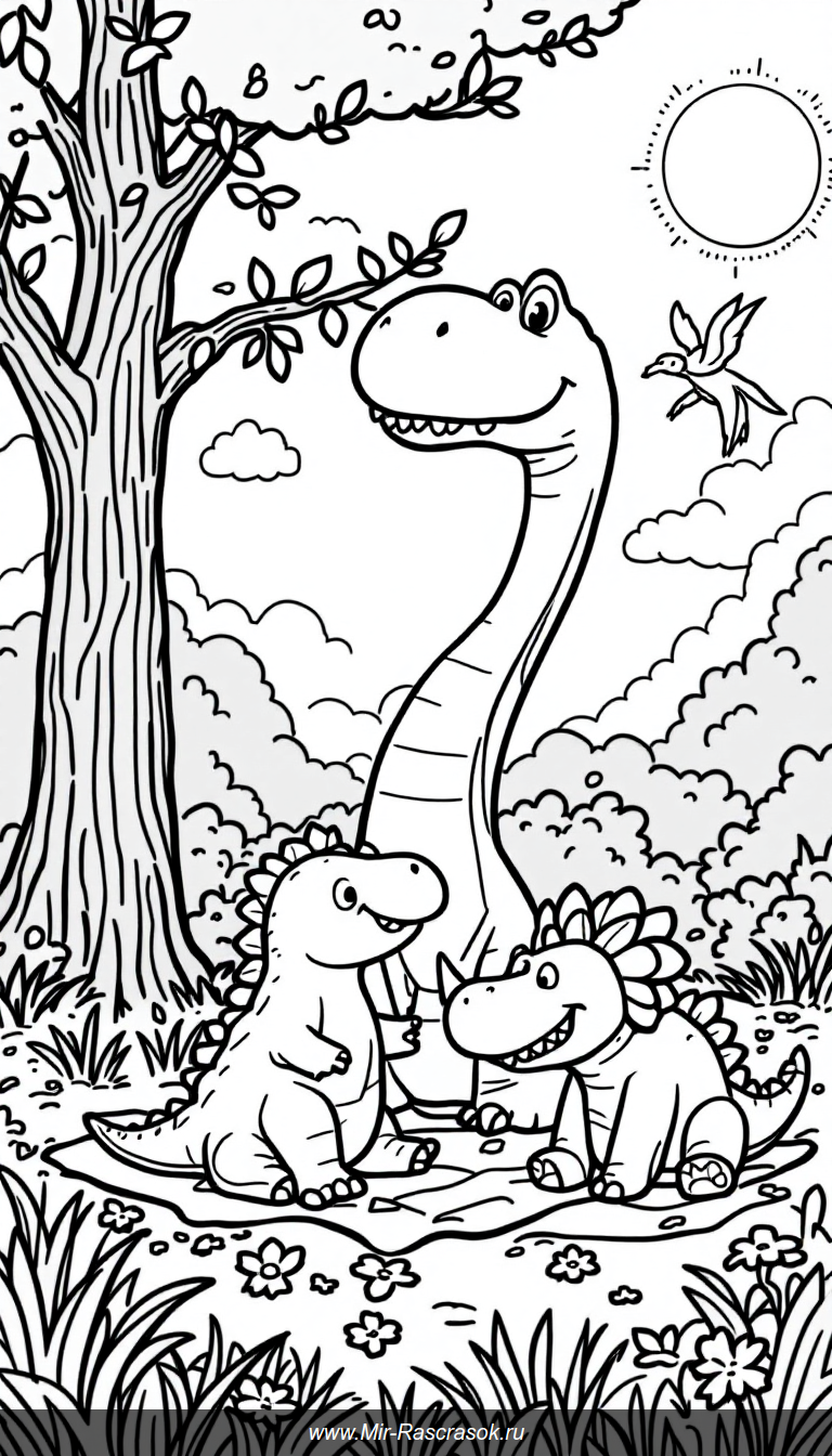 Счастливые динозавры на прогулке