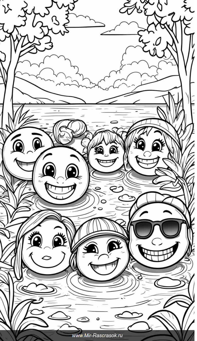 Раскраска с веселыми смайликами для творчества и радости