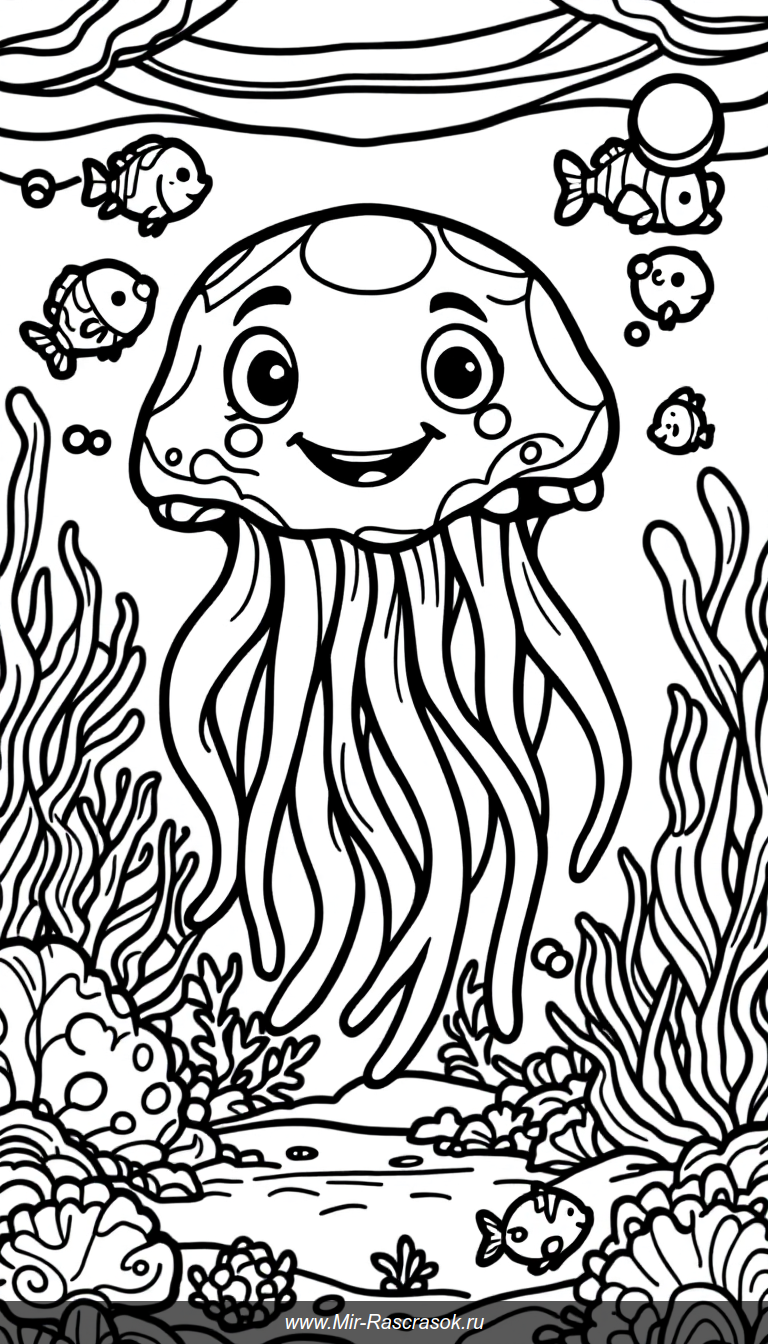 Погрузитесь в мир радостных медуз с нашей раскраской 🌊🐙 Раскрашивайте улыбающихся медуз и их подводных друзей 🎨 Отличный способ развивать креативность и получать удовольствие для детей всех возрастов 🌈🐠