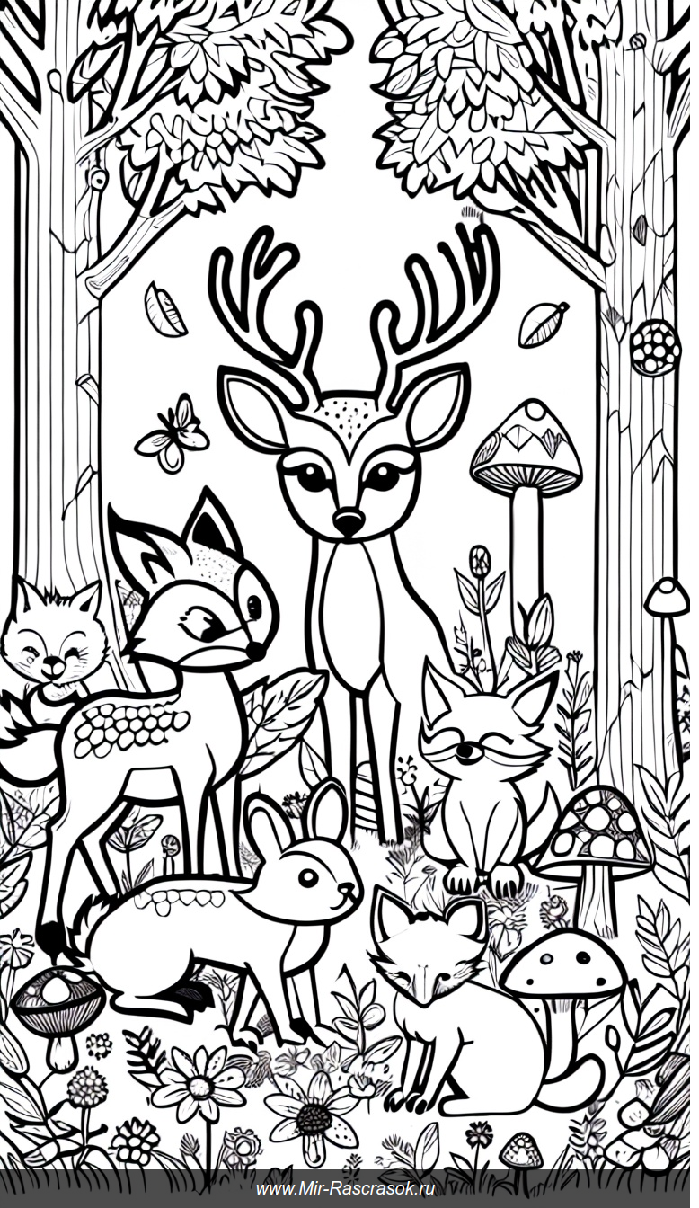 Раскраска с лесными животными для весёлого творчества
