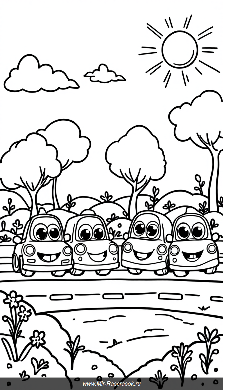 Весёлые маленькие машинки для раскрашивания детям