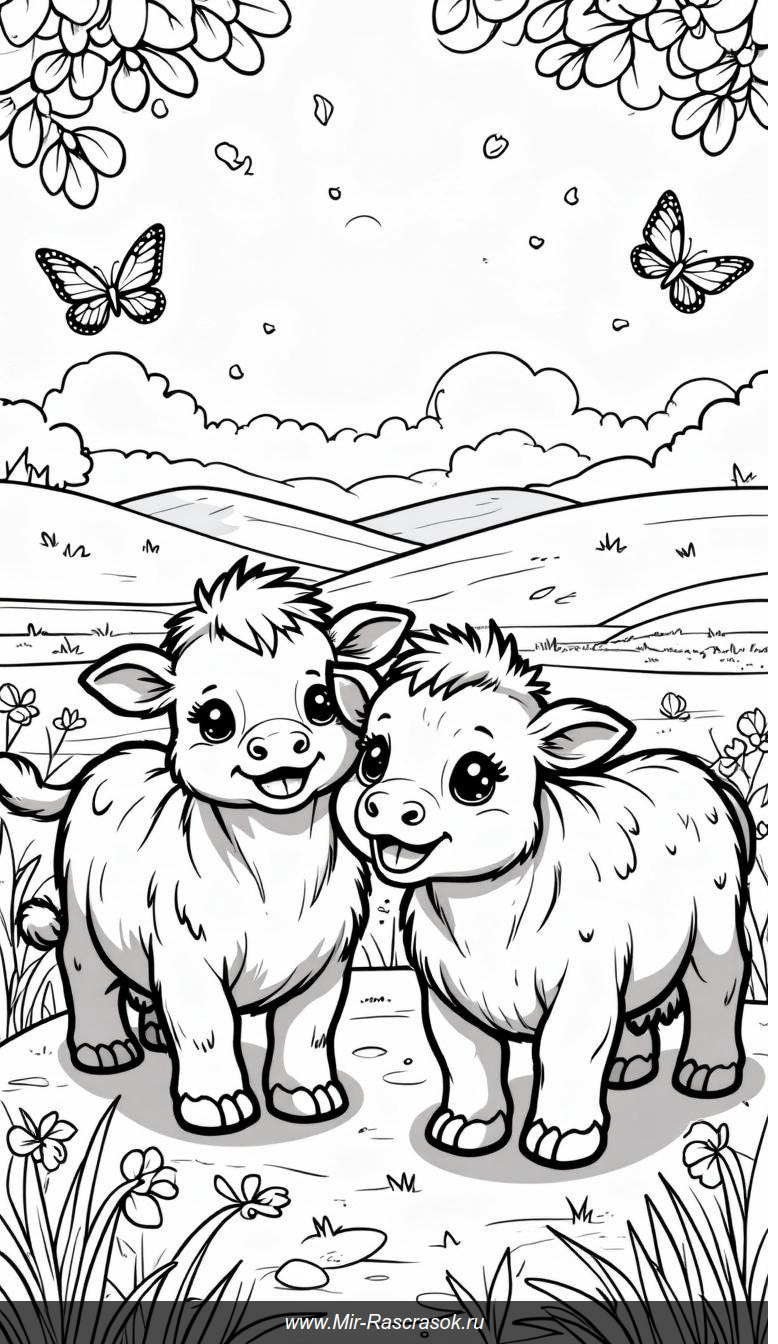 Веселые коровы в цветущем лугу