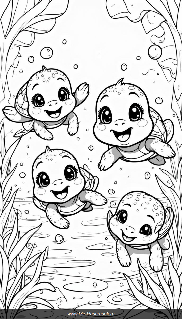 Три веселые черепашки в подводном мире