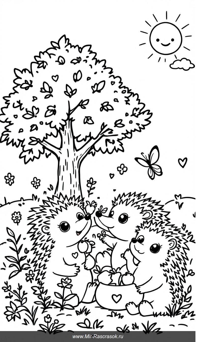 Весёлые ёжики на лугу Раскраска для детей с простыми формами