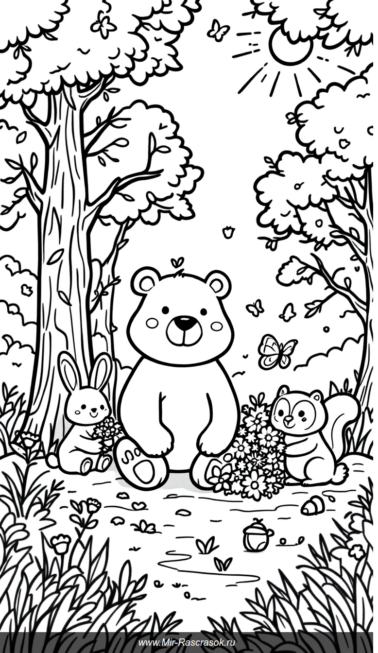 Веселый лесной мир для раскрашивания дружба и радость животных