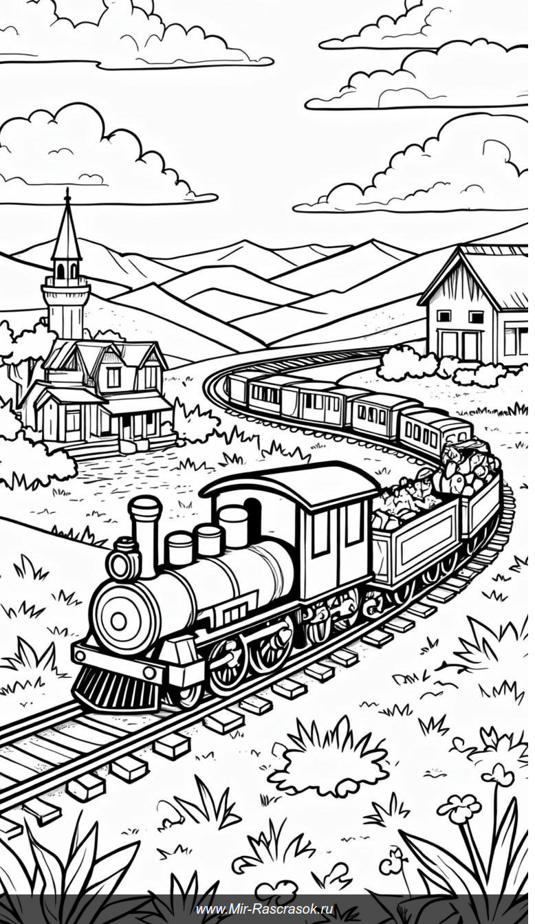 Приключение поезда в раскрасках для детей