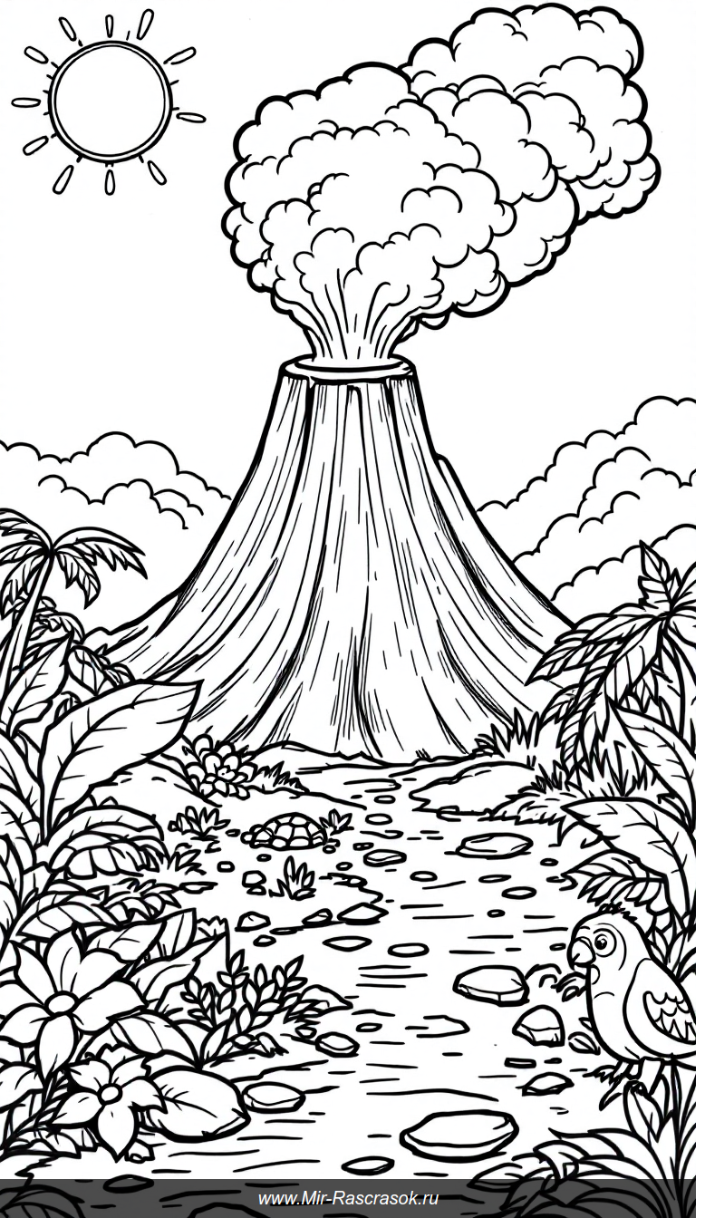 Весёлое раскрашивание с вулканом и дружелюбными животными