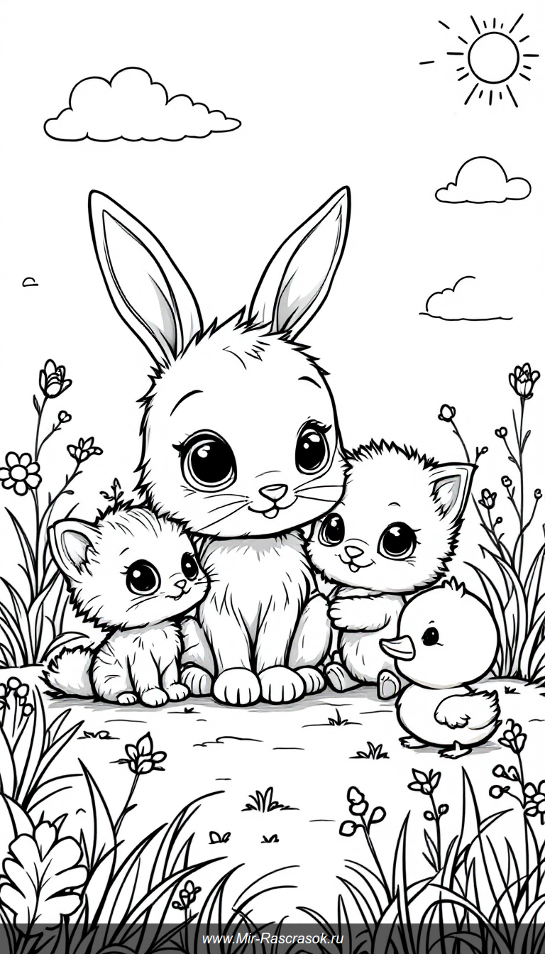 Милые младенцы животных для раскраски