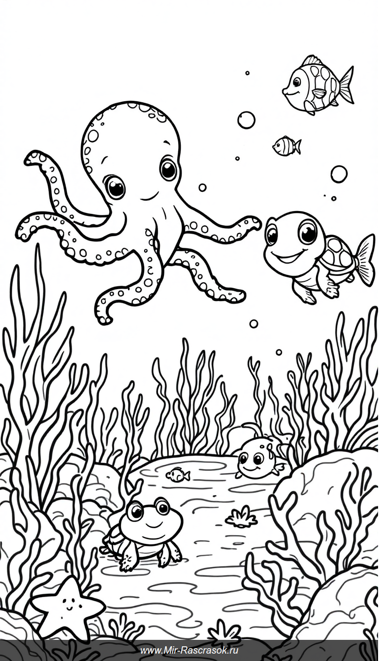 Весёлое подводное царство для раскрашивания детей