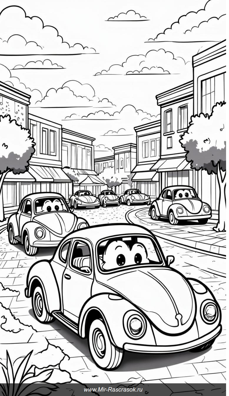 Веселые машинки в городе Рисуем волшебный мир раскраски