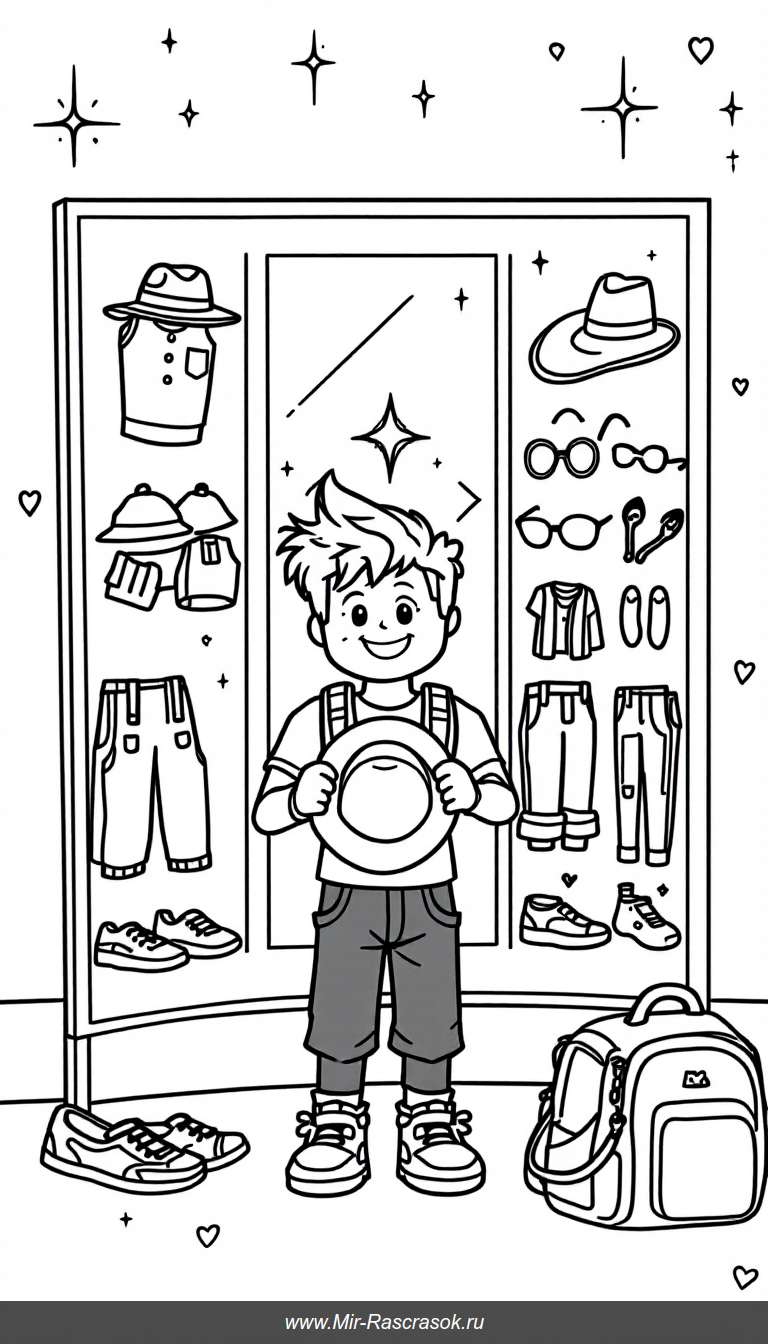 Веселая раскраска с персонажем Roblox и элементами одежды для детей