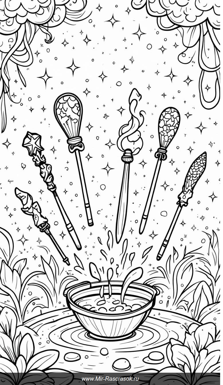 Волшебные палочки и их мир магии для раскрашивания