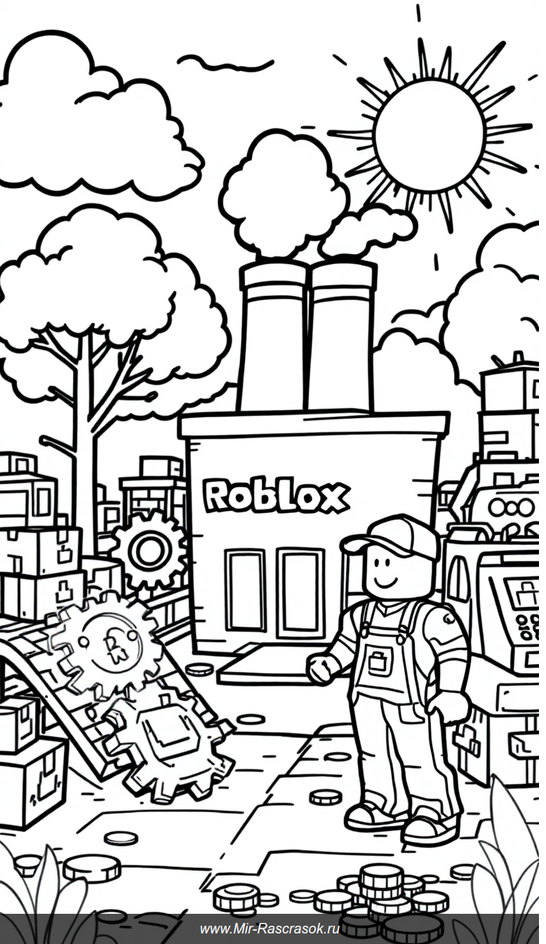 Роблокс Тайкун Раскраска Веселый Фабричный Мир для Детей