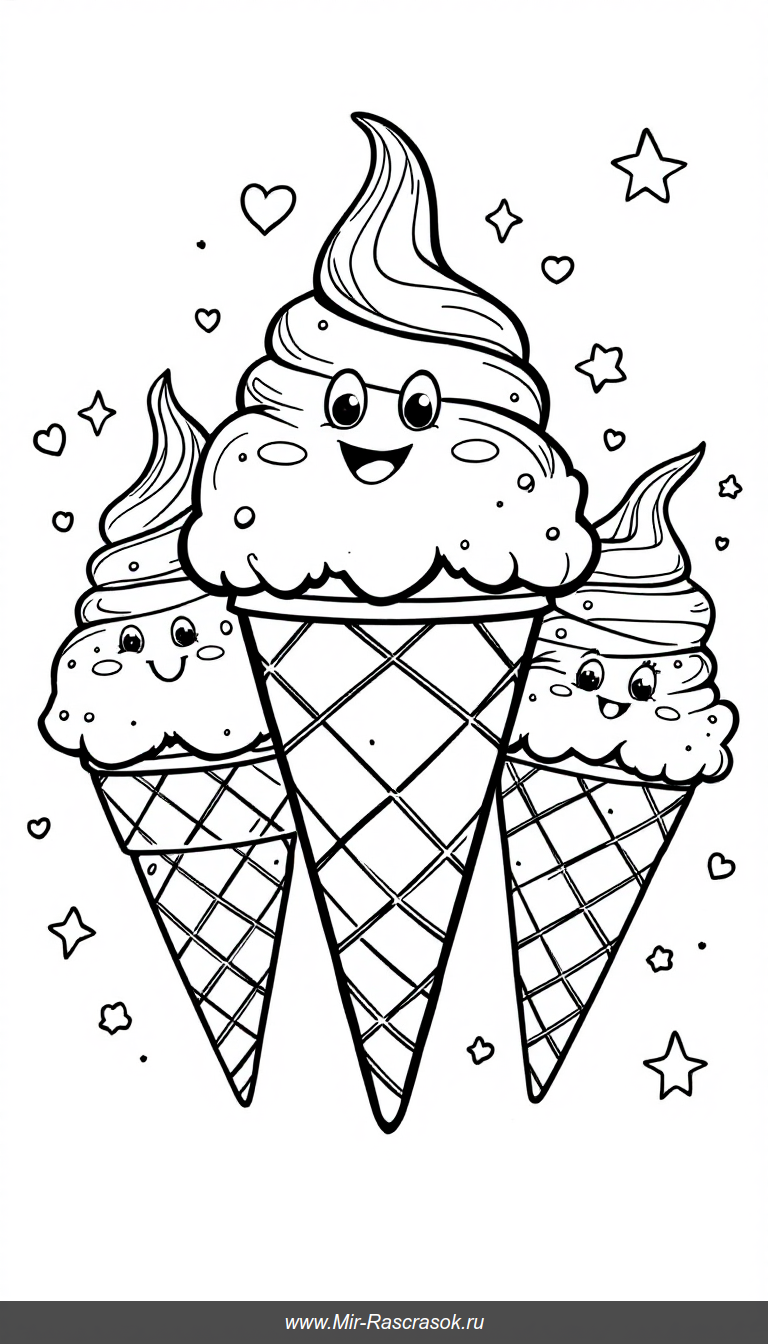 Весёлое раскрашивание три весёлых мороженых для детей