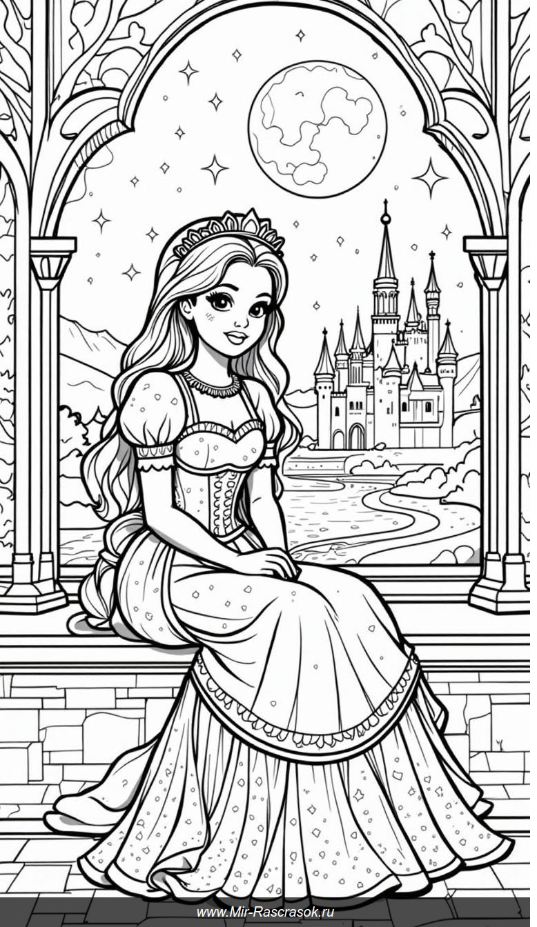 Принцесса у окна мечтает о замках и единорогах