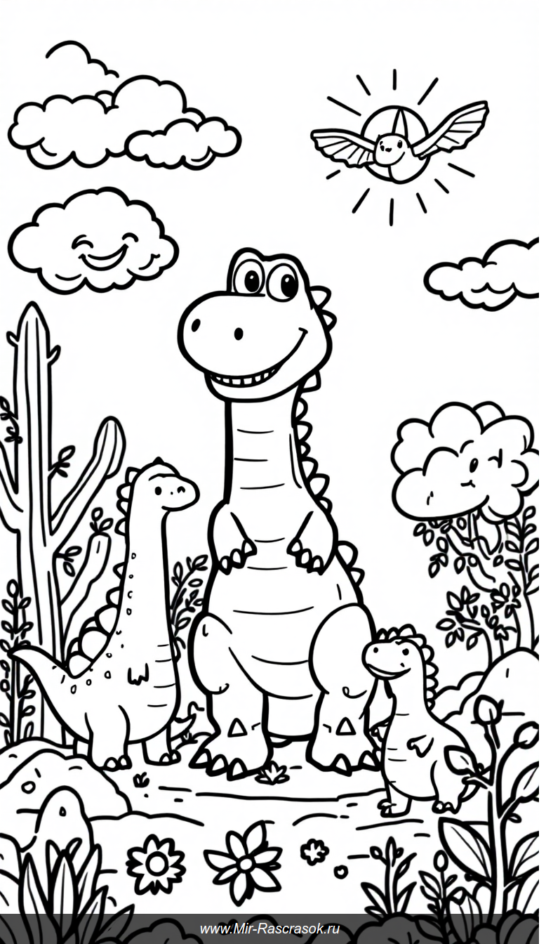 Веселое приключение с дружелюбными динозаврами для раскрашивания