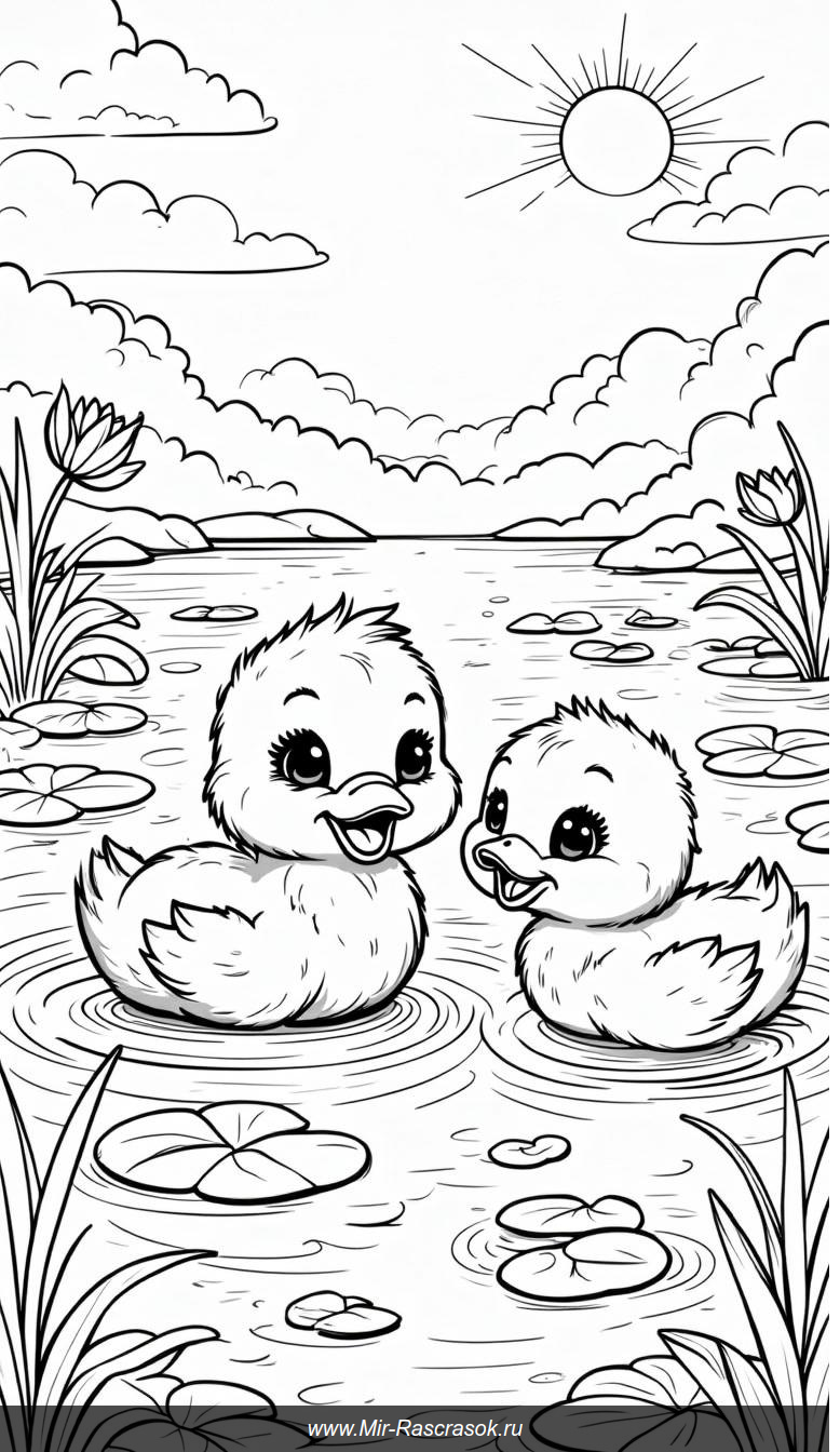 Пушистые утята в пруду
