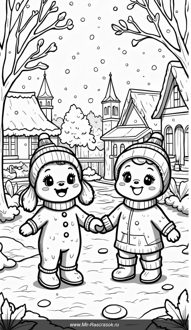 Весёлые пряничные друзья в зимней деревне