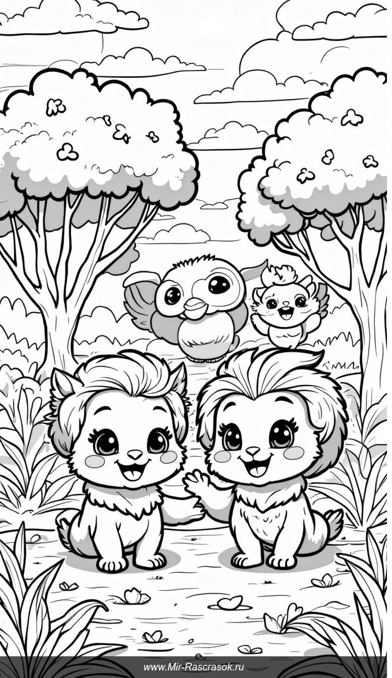 Деревья-друзья на страницах раскраски
