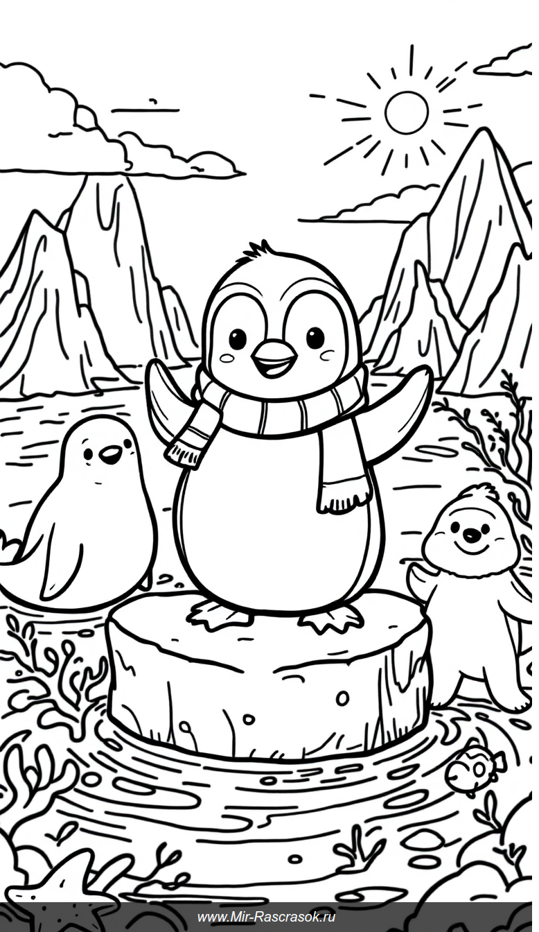 Радостный пингвин Лабубу и его друзья в увлекательной раскраске