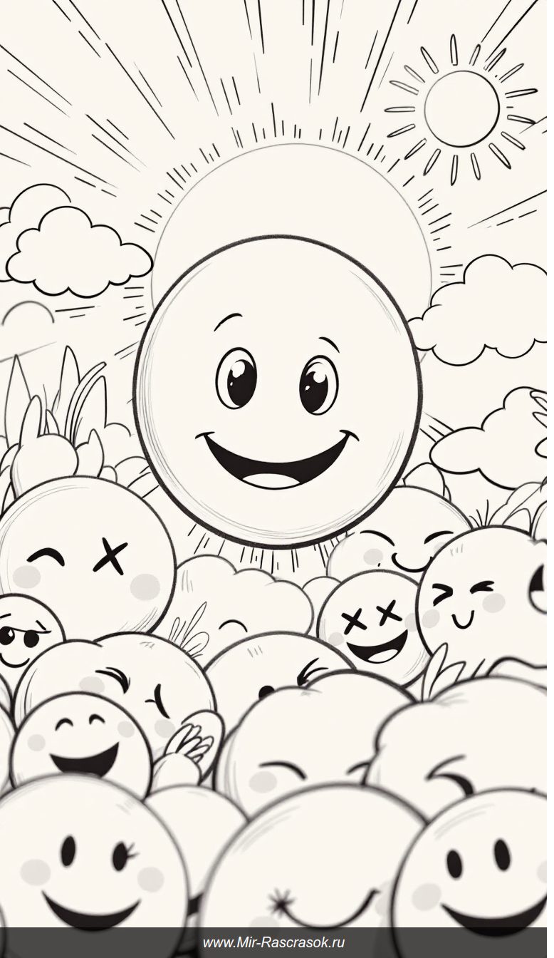 Веселые смайлы для раскрашивания дружелюбная позитивная детская страница