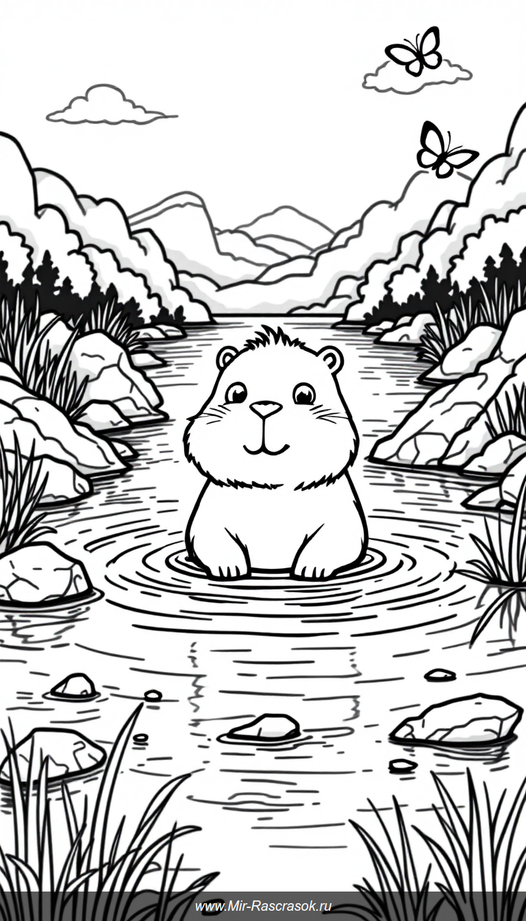Погрузитесь в мир природы с раскраской капибары в реке 🦦 Такая простая и дружелюбная картинка идеально подходит для детей 🎨 Развивайте творческие способности и узнайте больше о милых животных вместе с нами 🌿 Весёлое обучение и творчество ждут вас на нашем сайте!