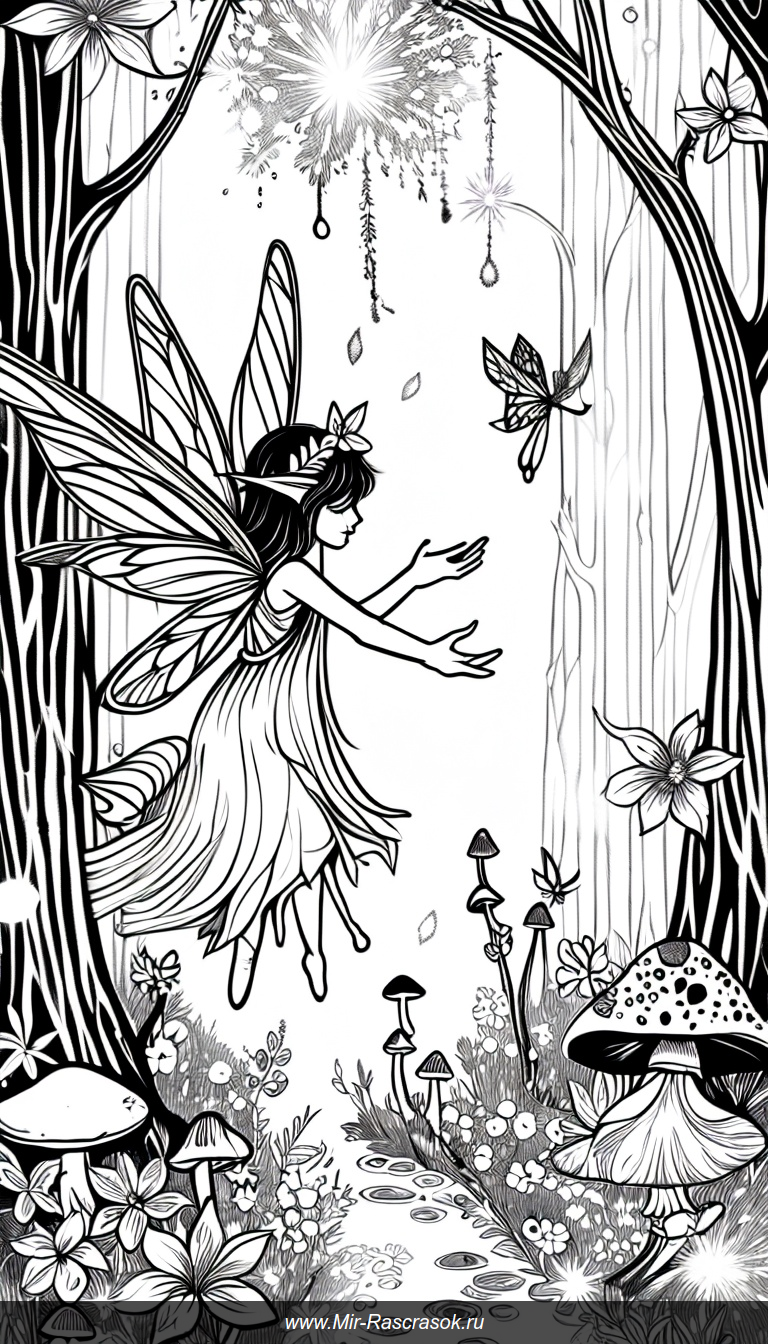 Волшебные феи в сияющем лесу раскраска для творчества и вдохновения