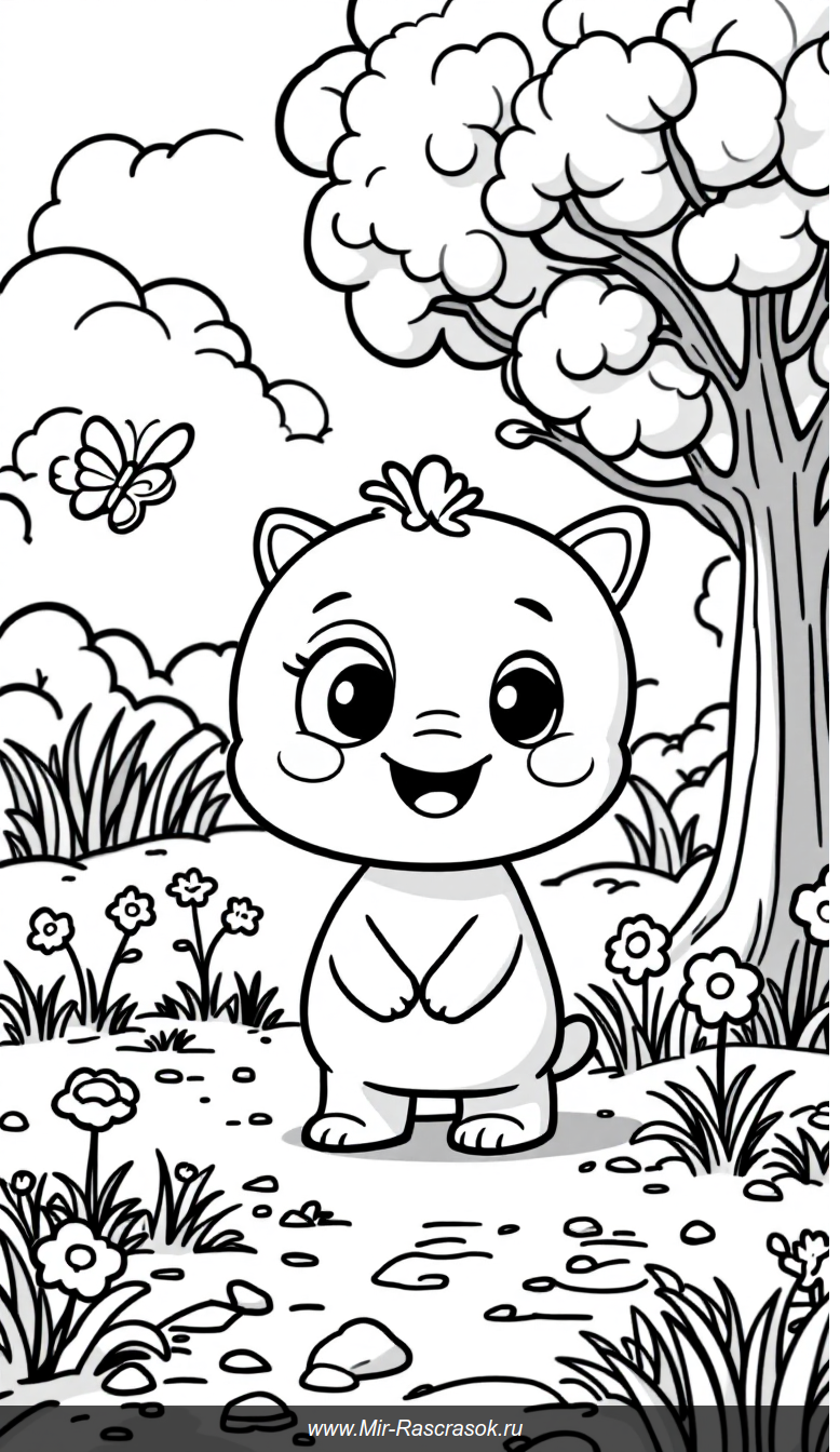 Весёлый Лабубу в парке Раскраска для маленьких художников