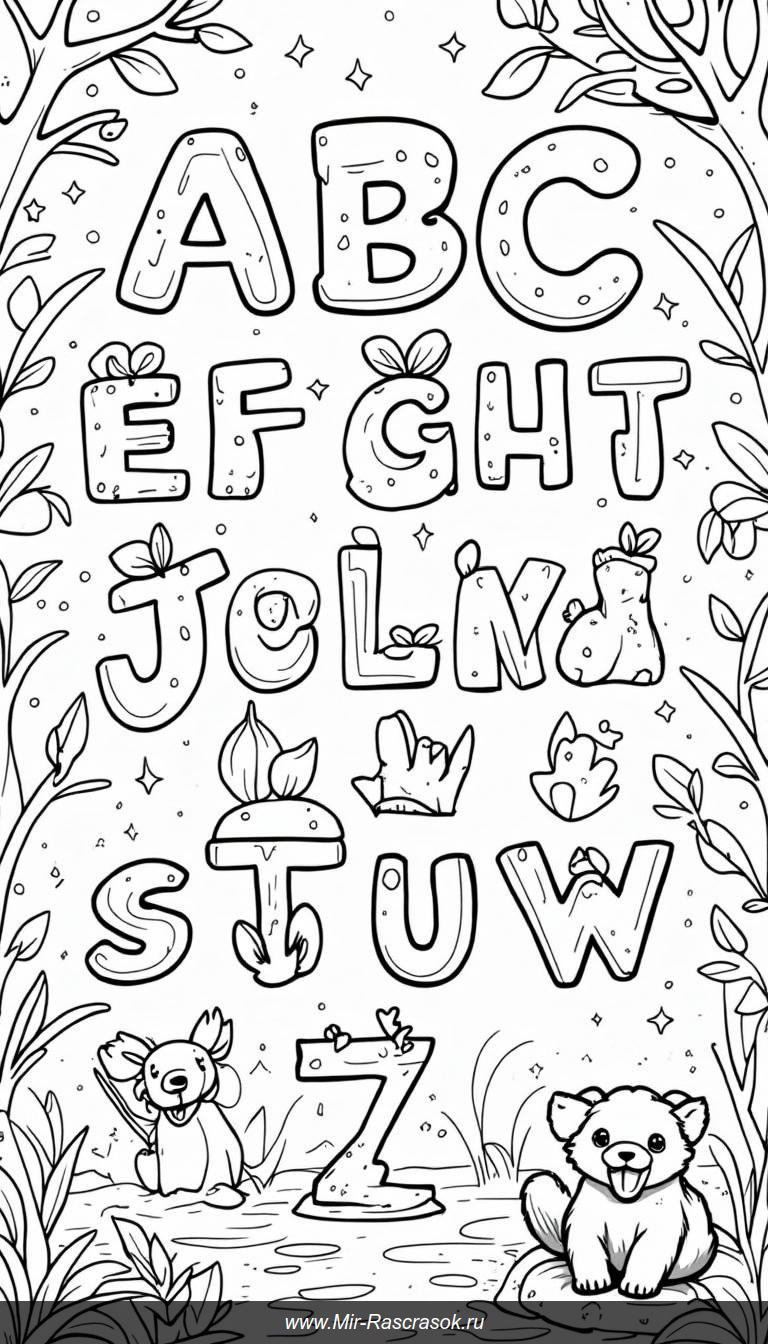 Раскраска с веселым алфавитом и милыми животными