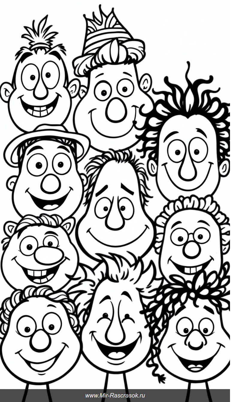 Веселые смешные лица для раскрашивания детям