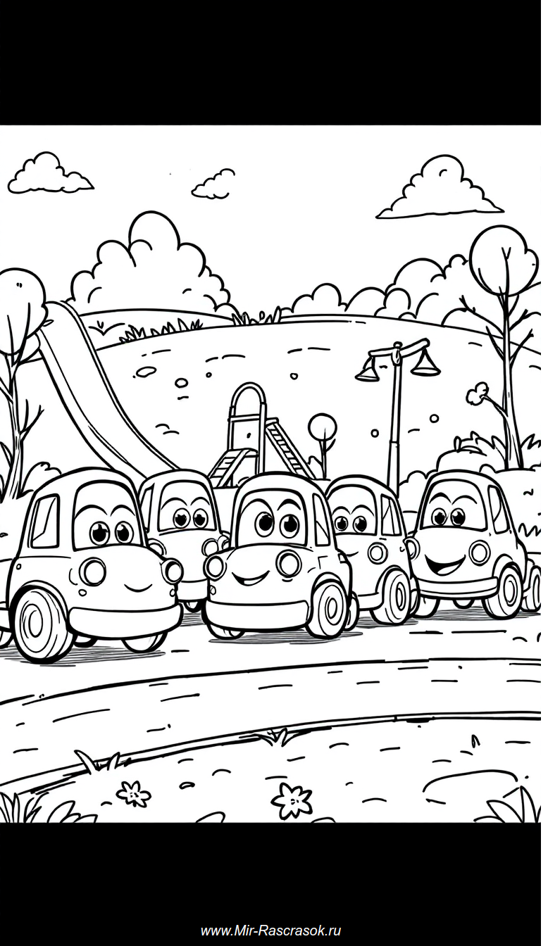 Веселые машинки и площадка для раскрашивания детям