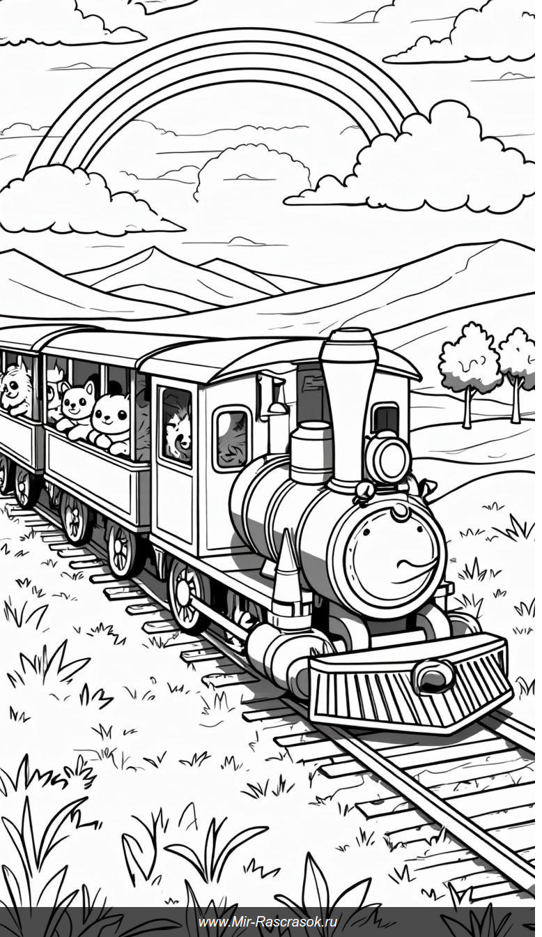 Волшебный поезд в разноцветном мире животных