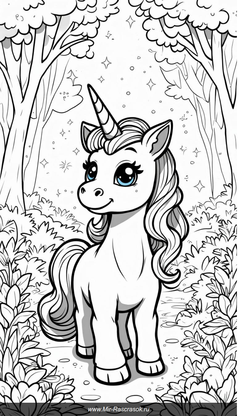 Волшебный единорог в зачарованном лесу
