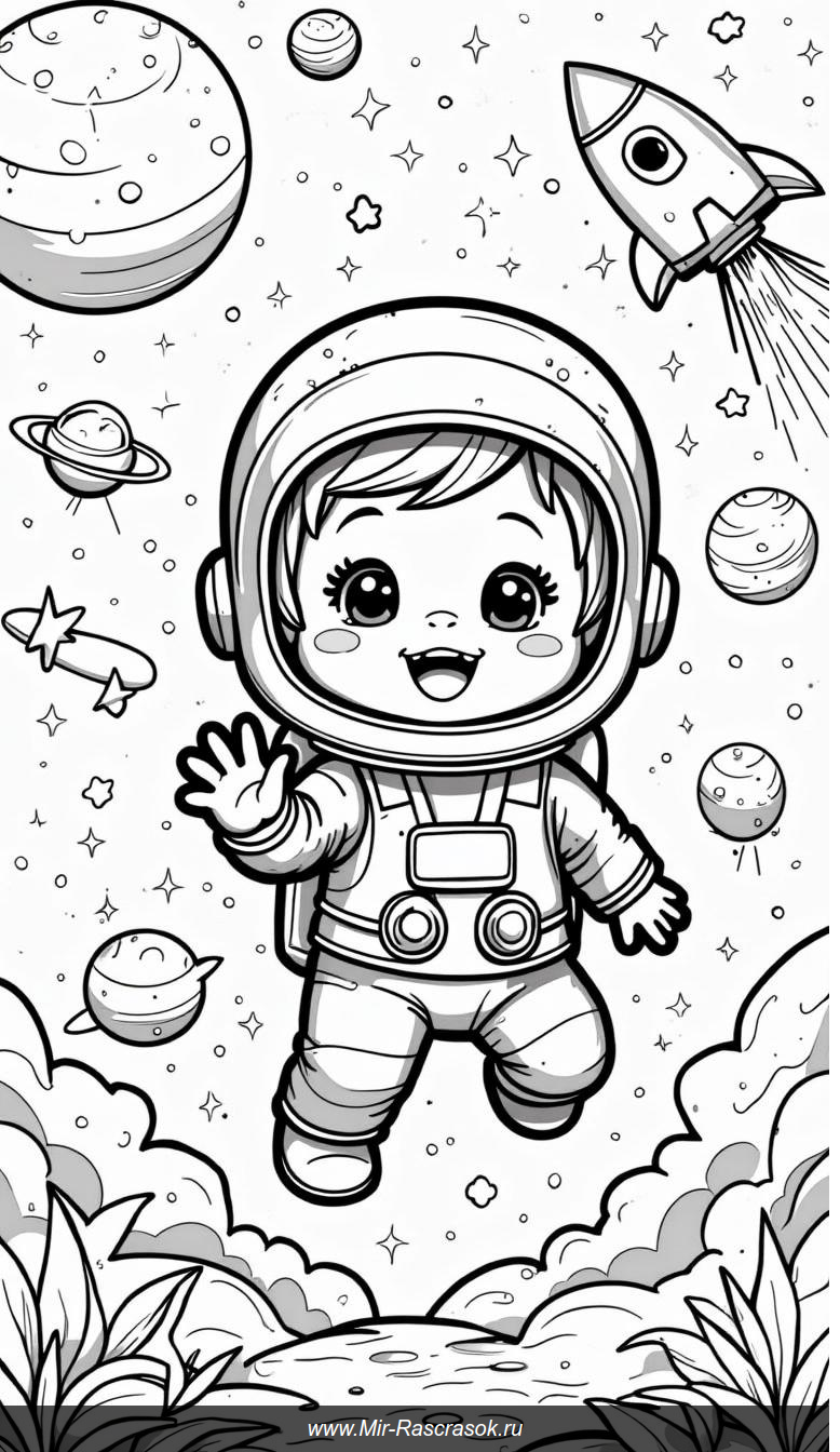 Космическое приключение: раскрась астронавта и его друзей