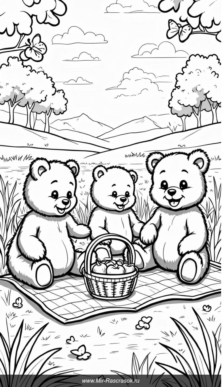 Мишки на пикнике в цветущем лугу