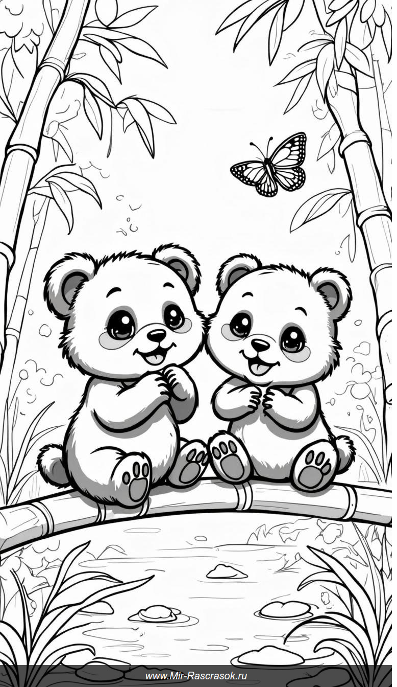 Два панды на бамбуковой ветке