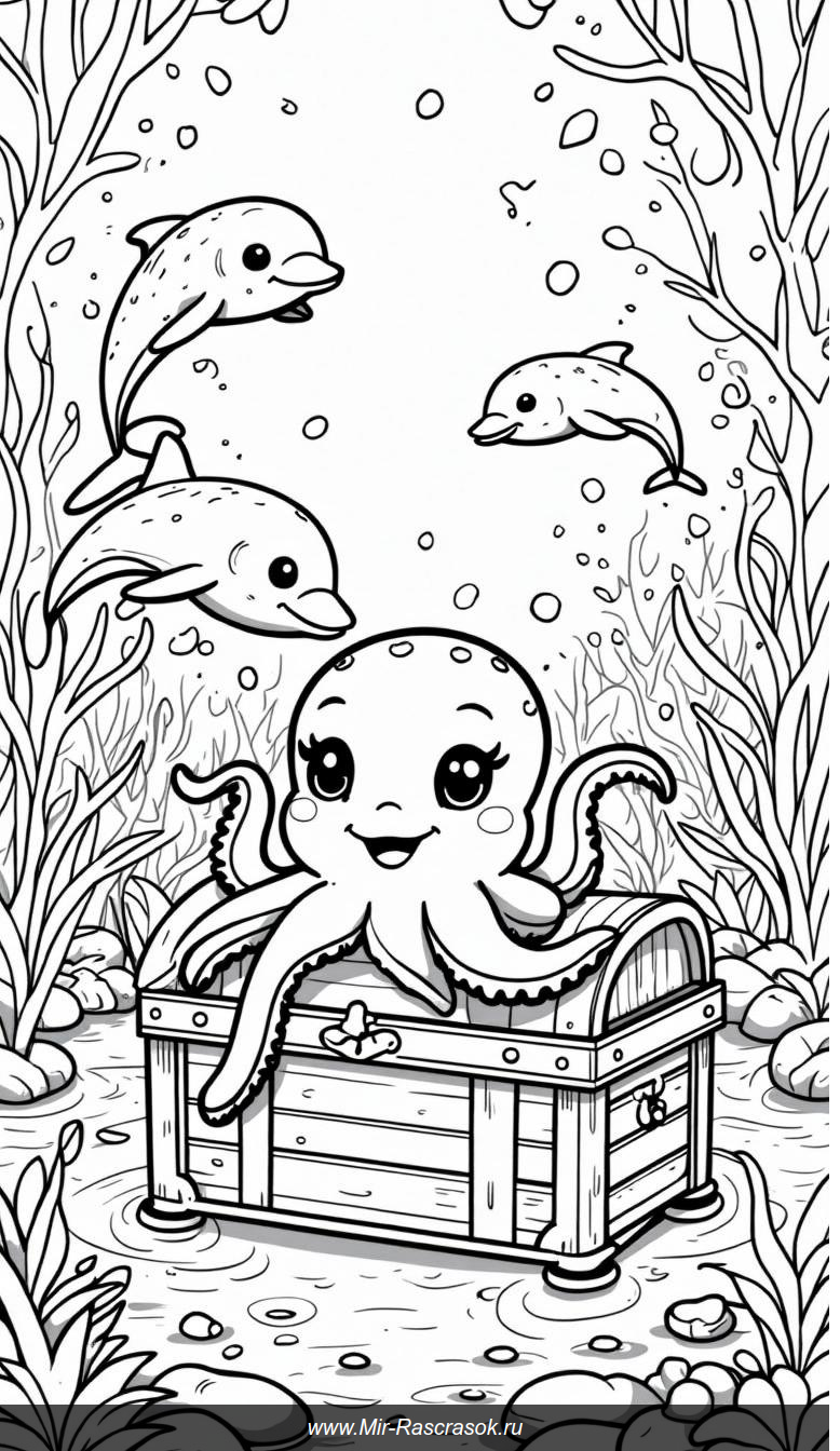 Подводный мир с улыбающимся осьминогом