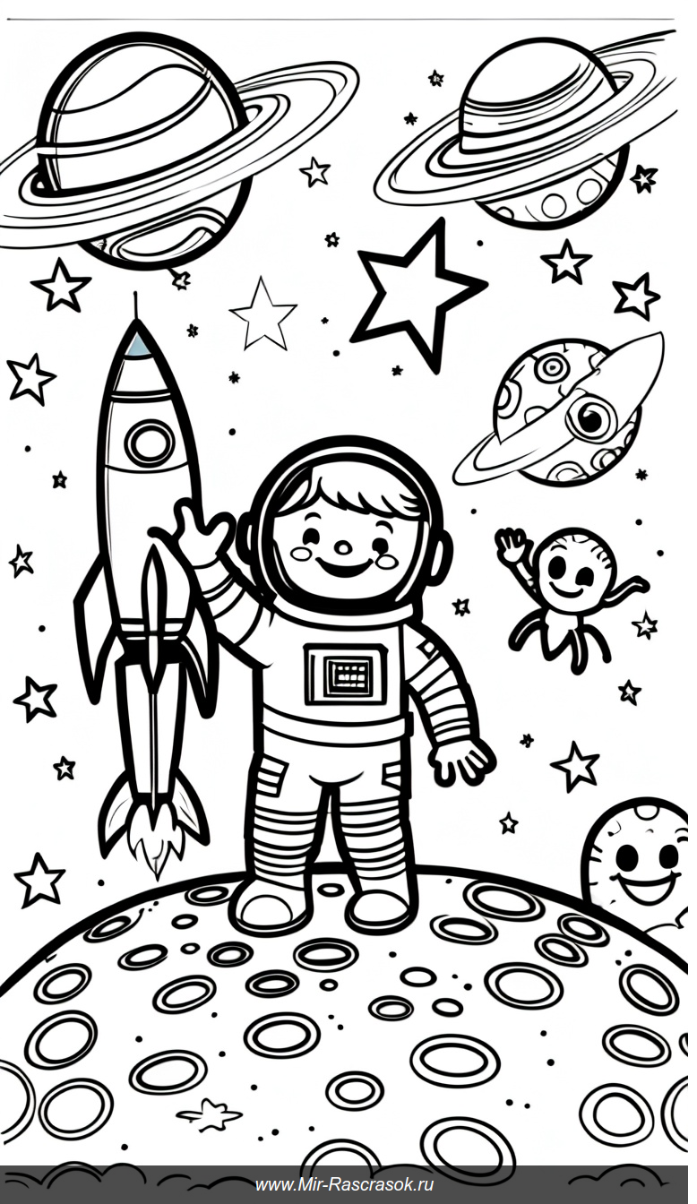 Веселое космическое приключение в раскраске для детей