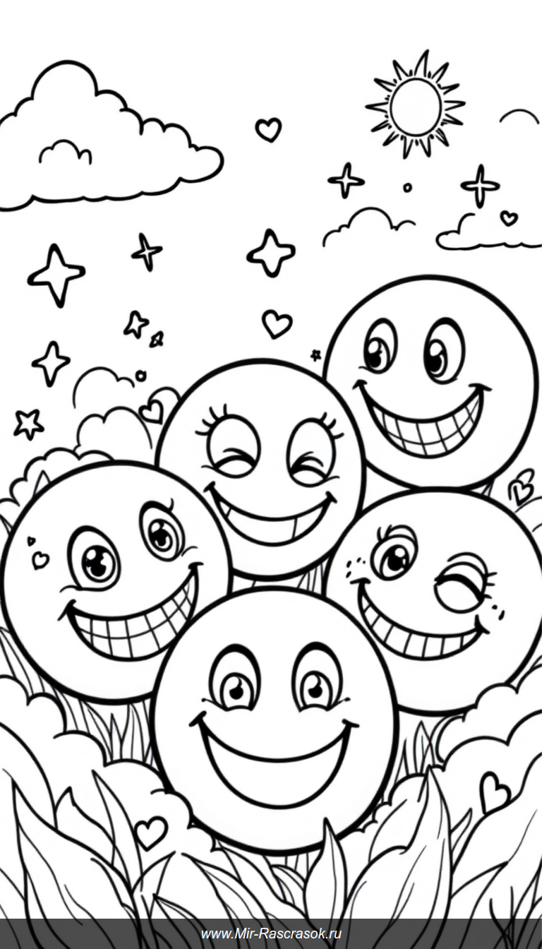 Весёлые смайлики для раскраски радость и творчество для детей