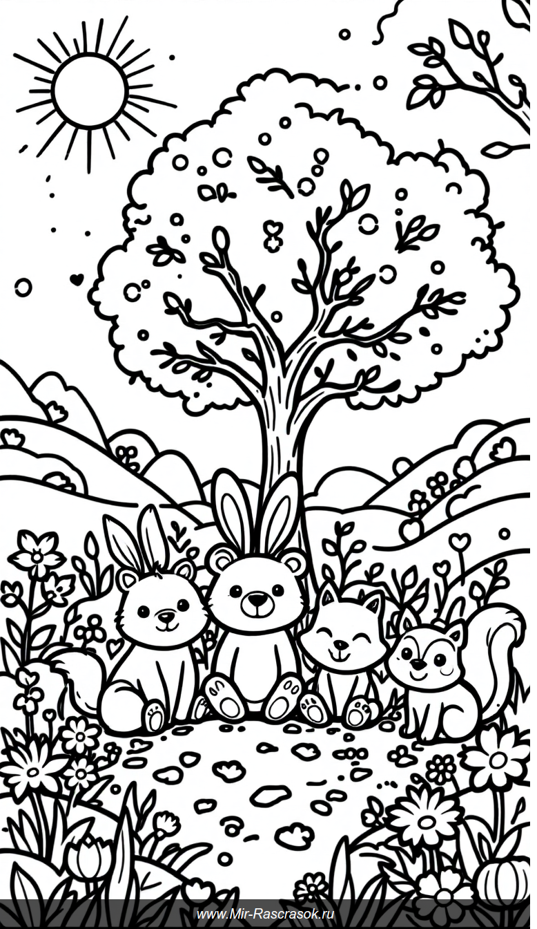 Веселые животные в лесу раскраска для детей