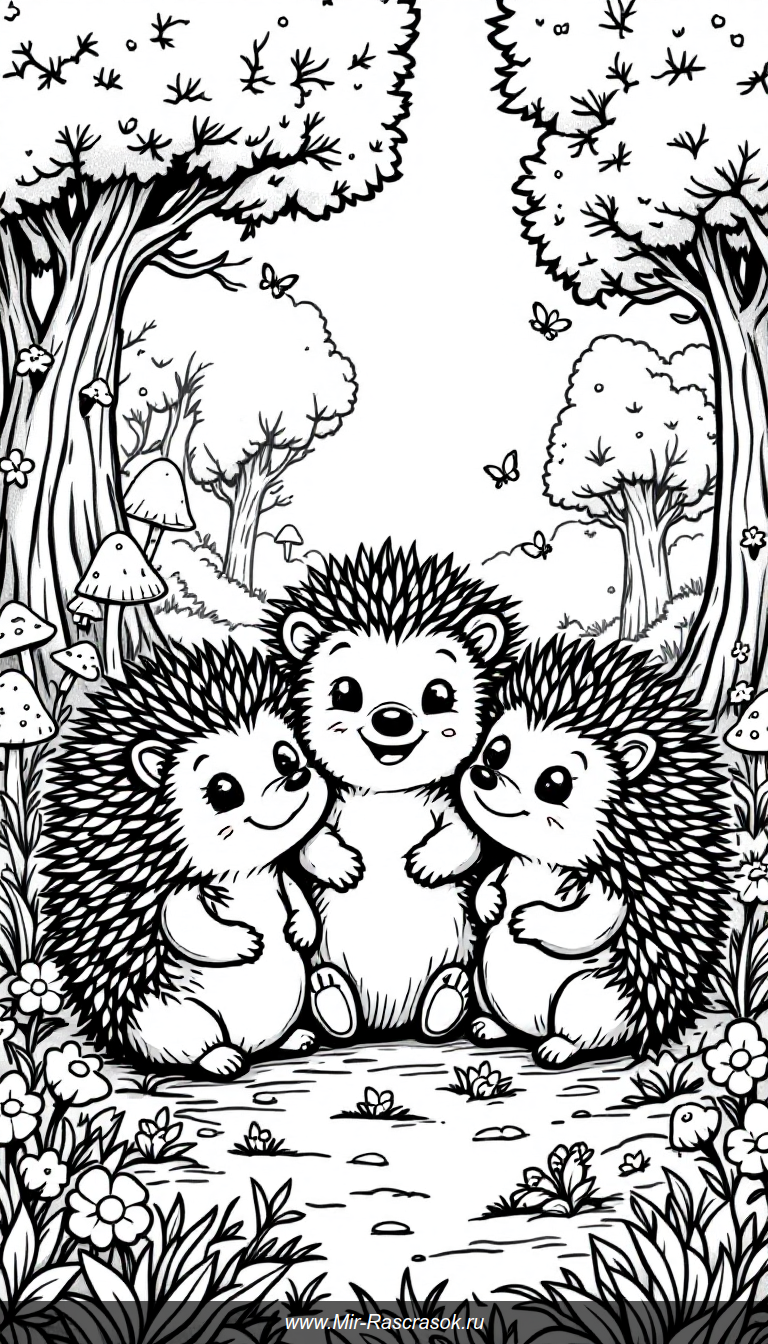 Веселые ежики — друзья для раскрашивания